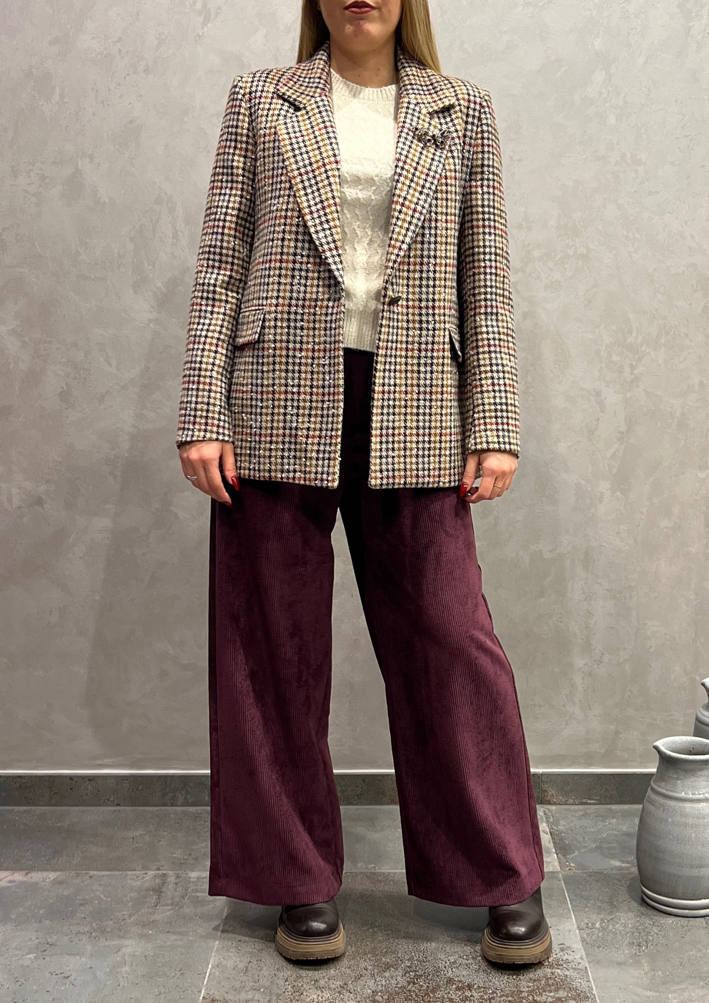 Giacca blazer monopetto in tweed check