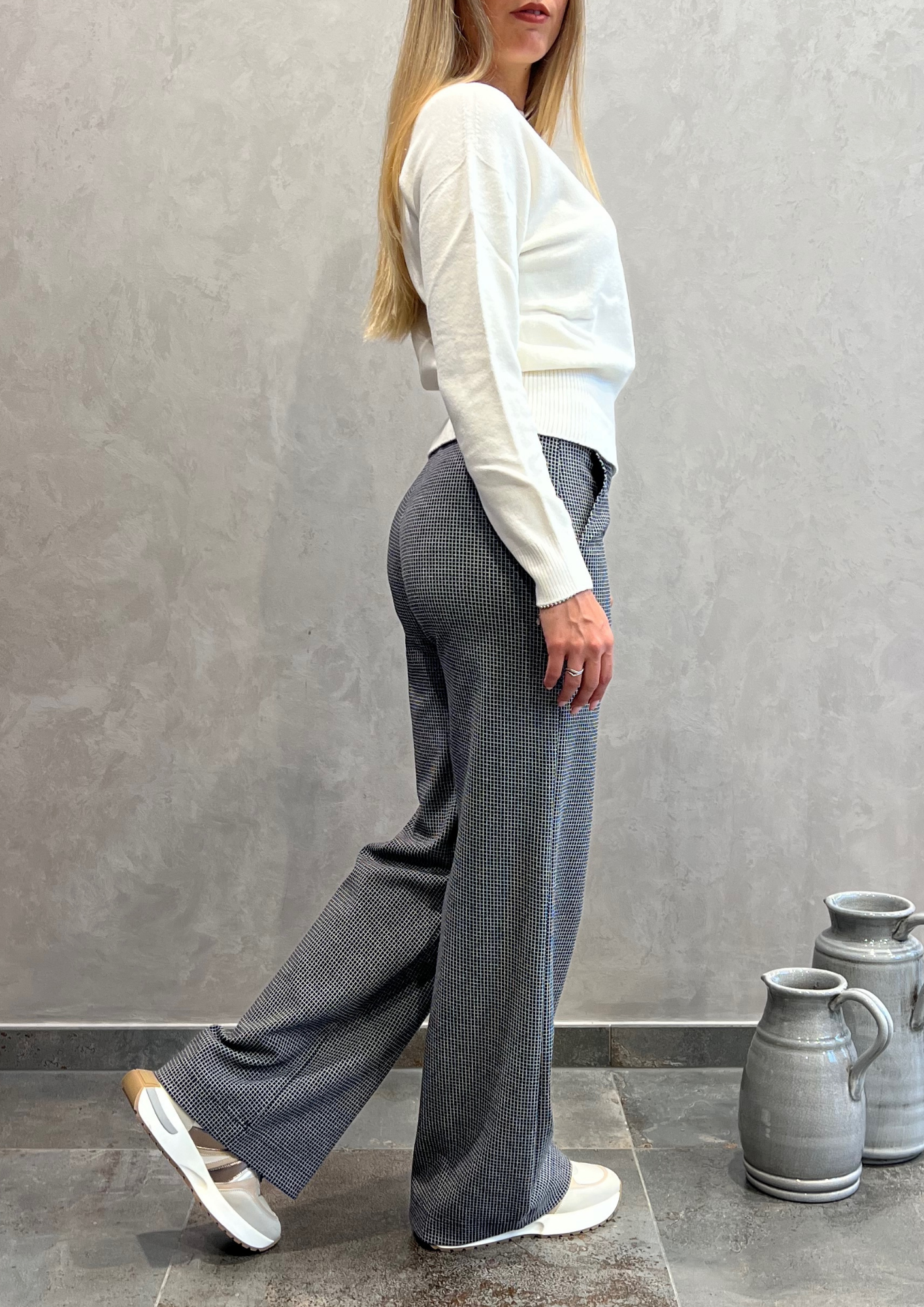 Pantalone dritto caldo cotone micro-check