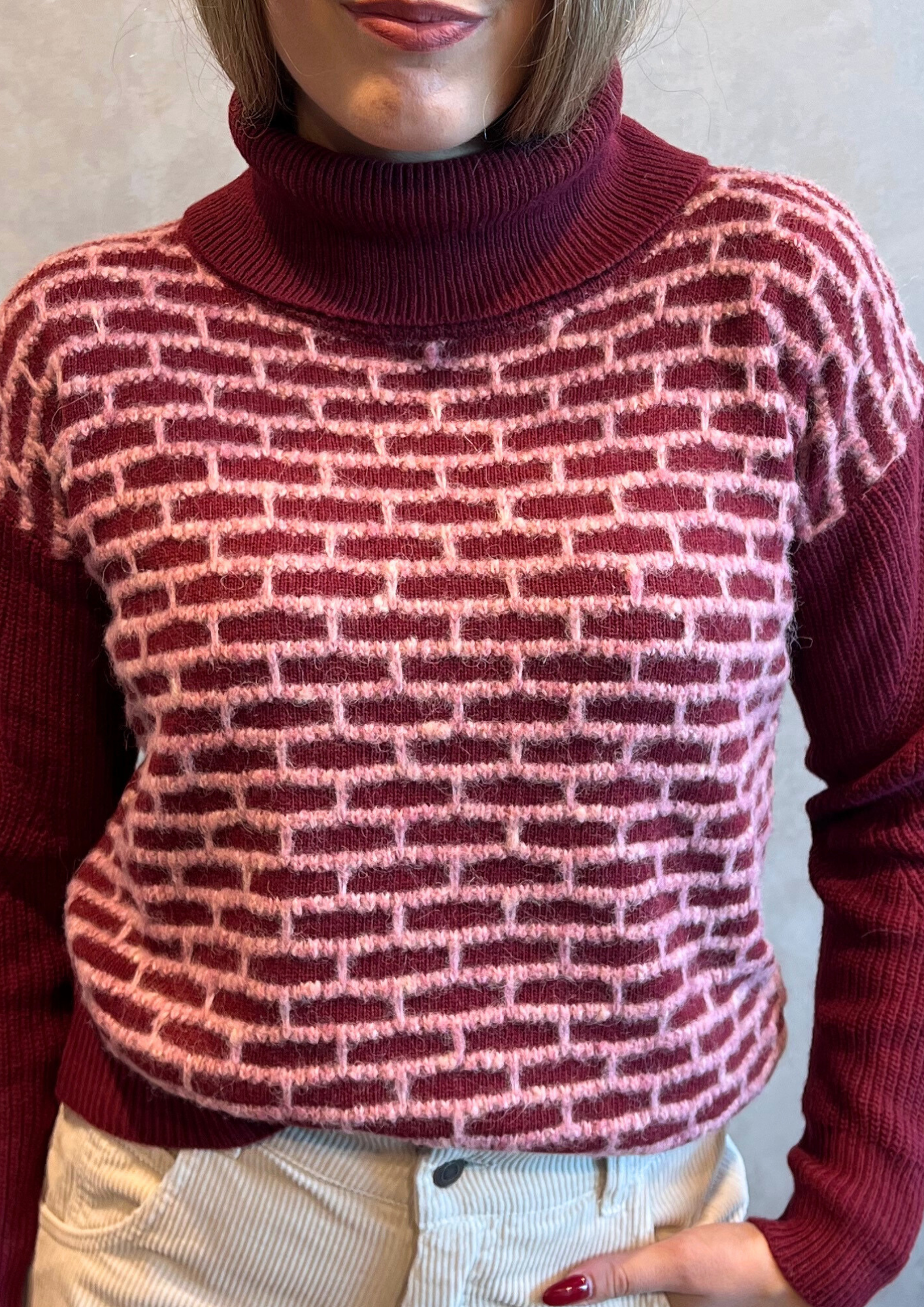 Maglione collo alto in lana e cashmere lavorato