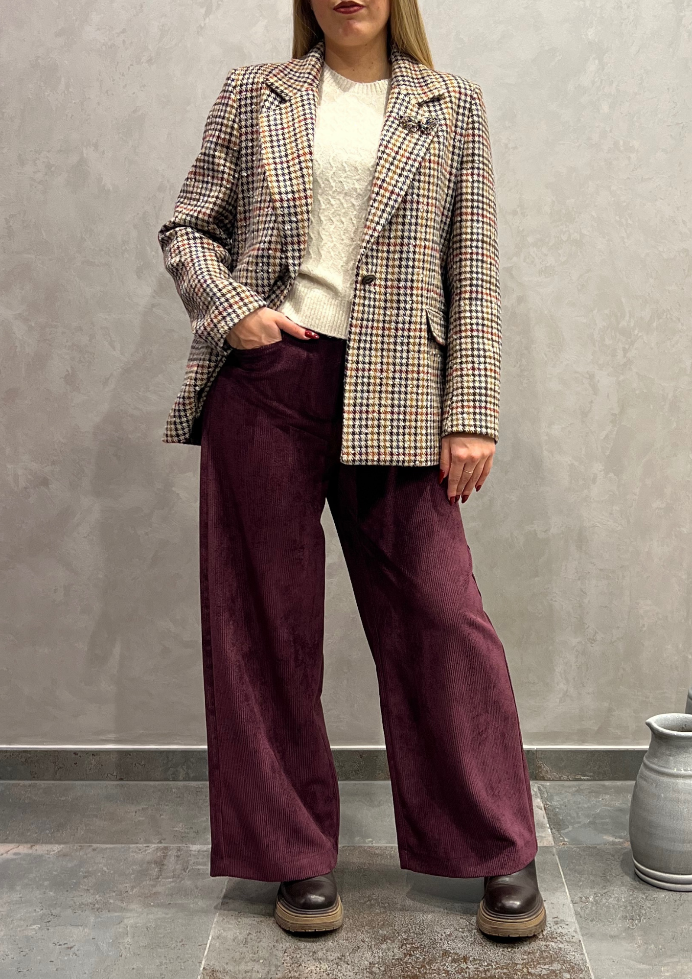 Giacca blazer monopetto in tweed check