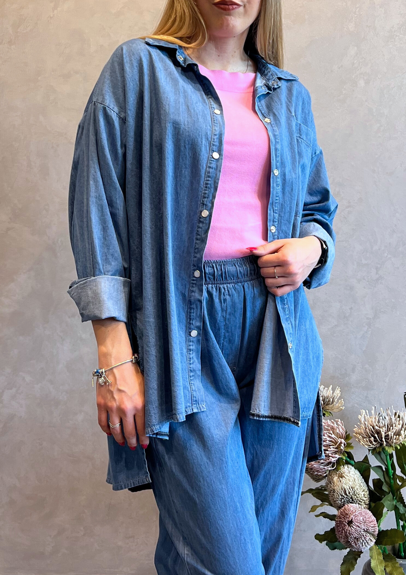 Camicia oversize in chambray