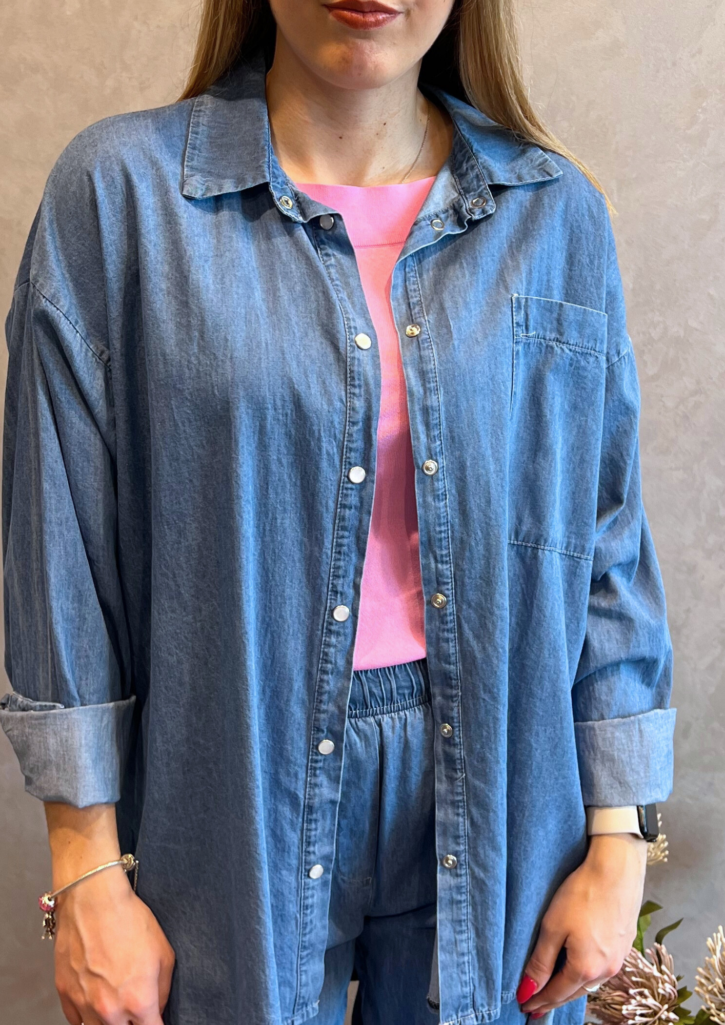 Camicia oversize in chambray