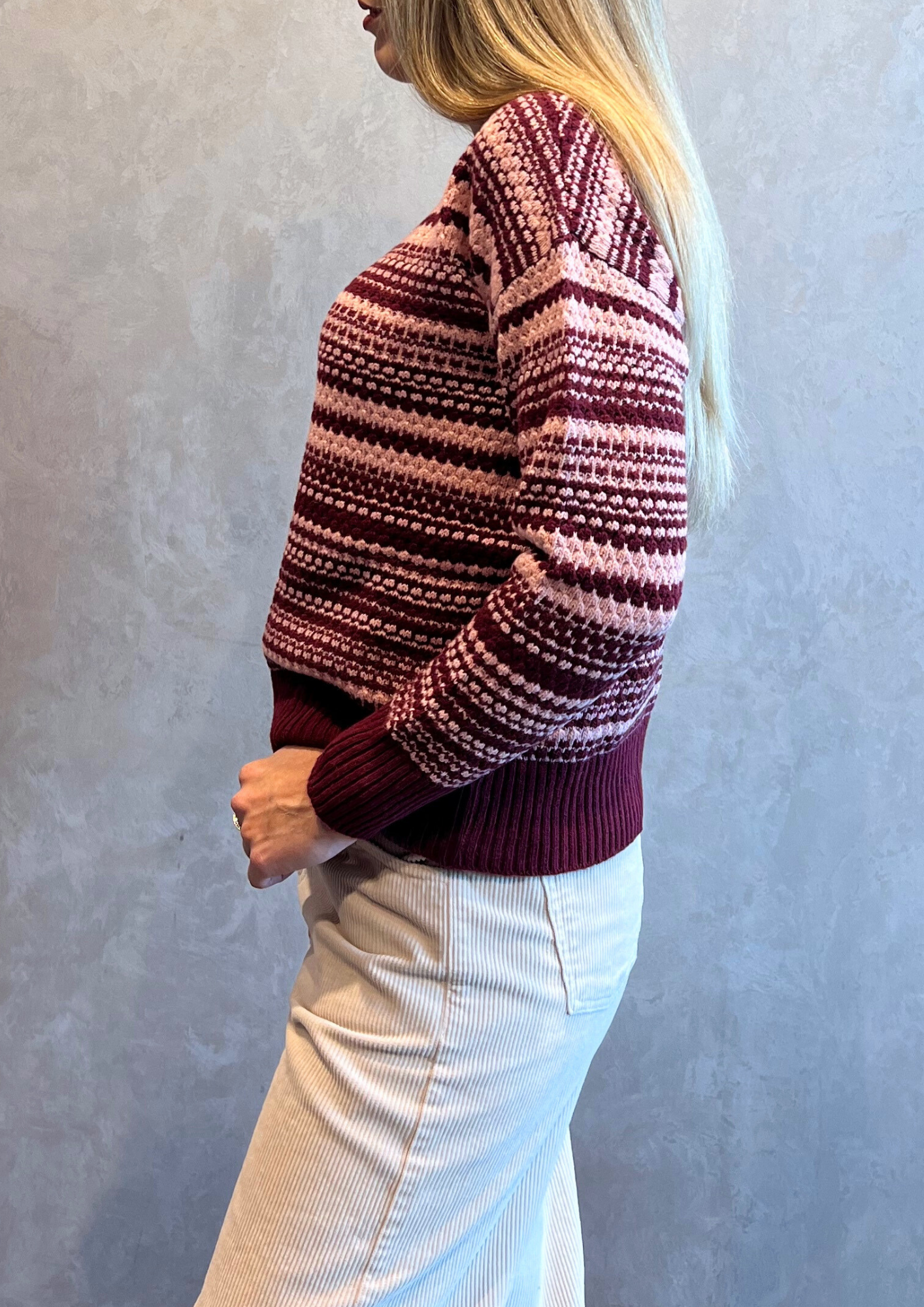 Maglia girocollo in lana e cashmere lavorato