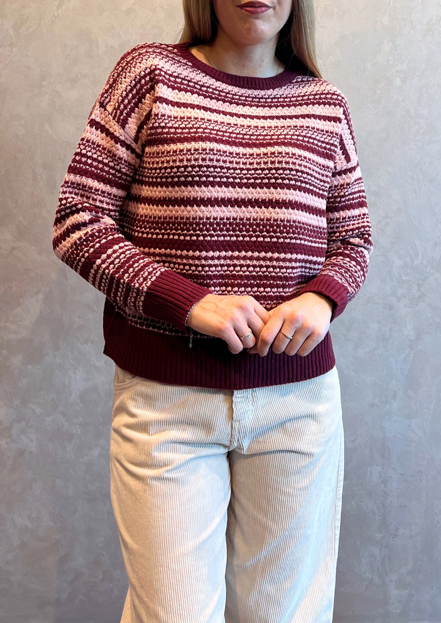 Maglia girocollo in lana e cashmere lavorato