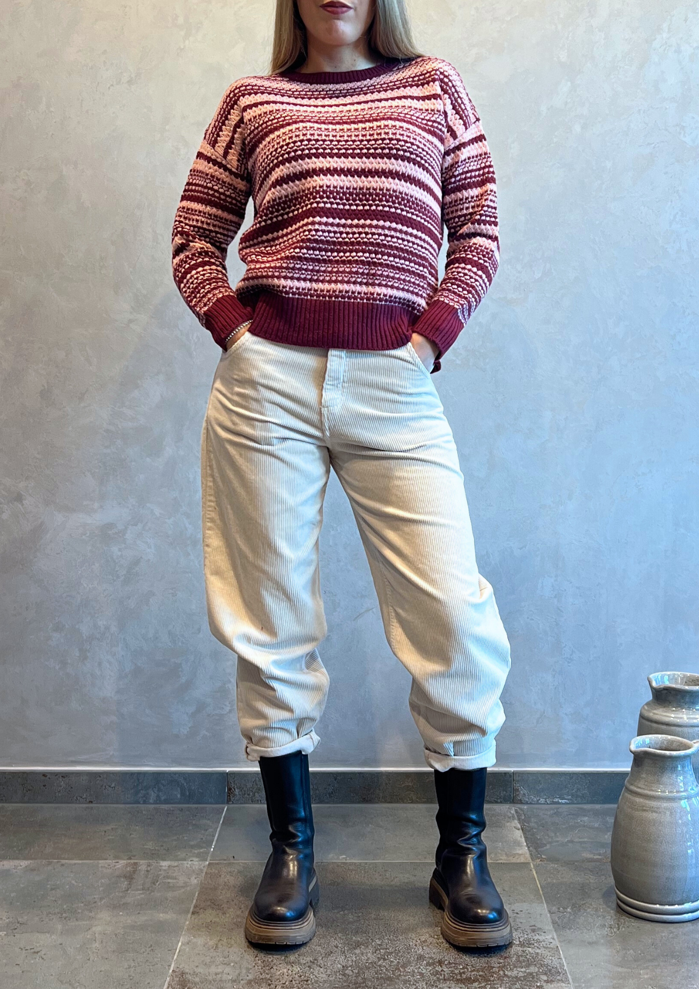 Maglia girocollo in lana e cashmere lavorato