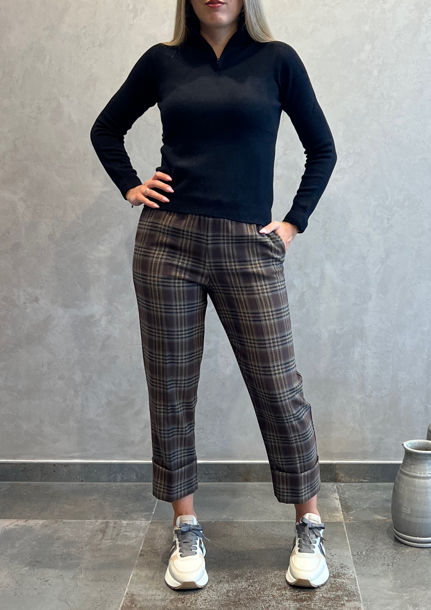 Pantalone sigaretta calda viscosa tartan