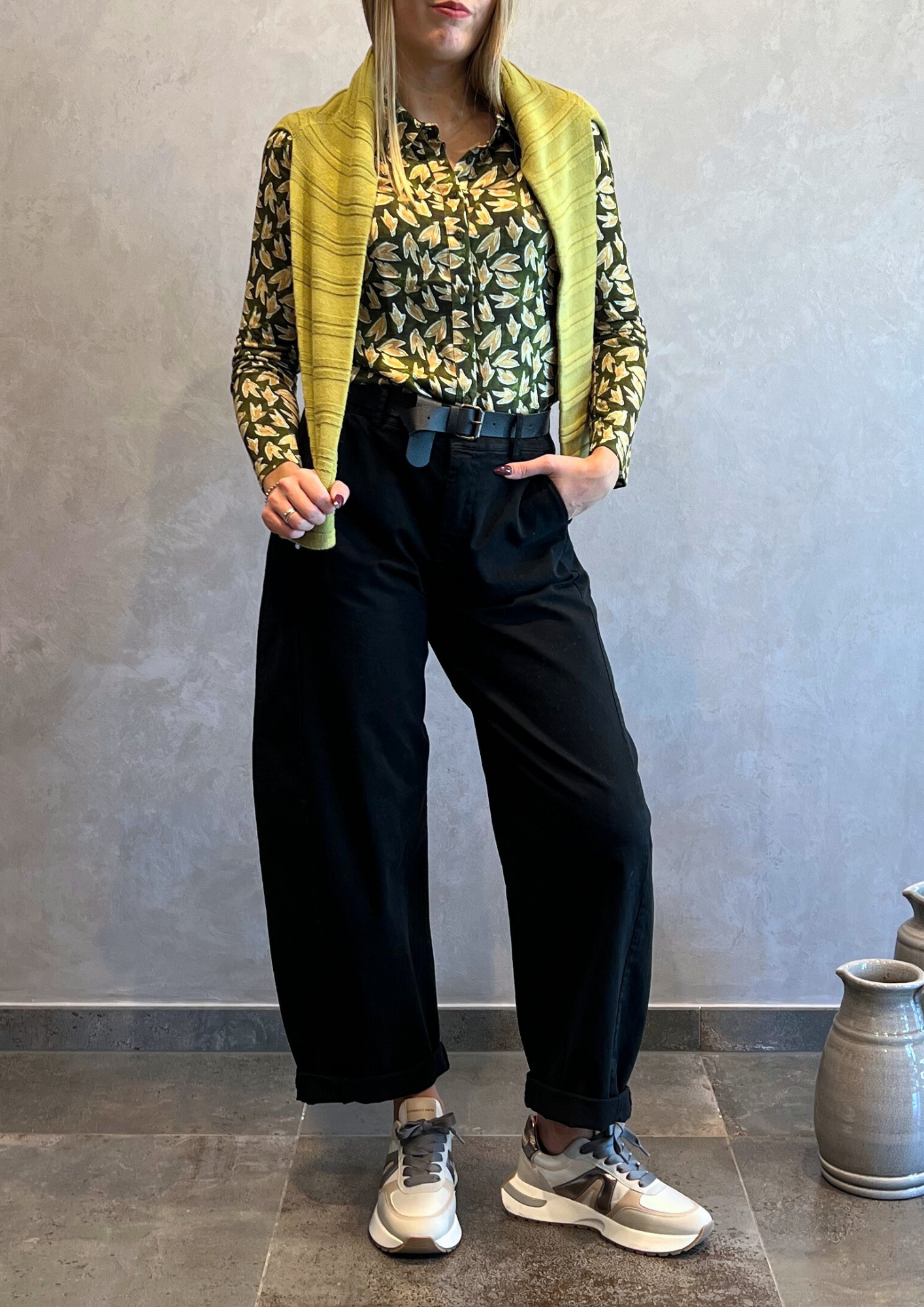 Camicia bimaterica in fantasia foglie