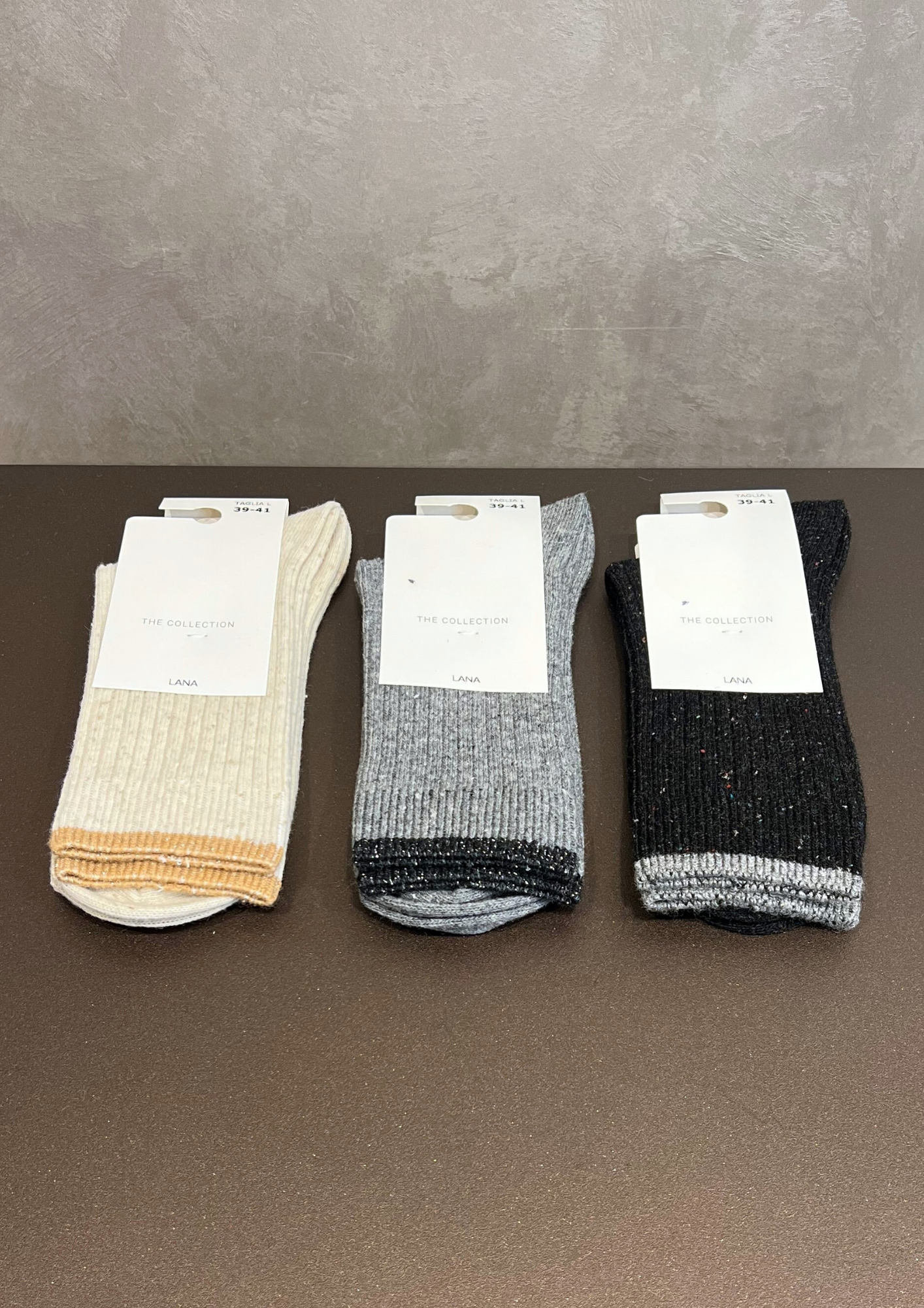 Calzino in misto lana mélange bordino lurex