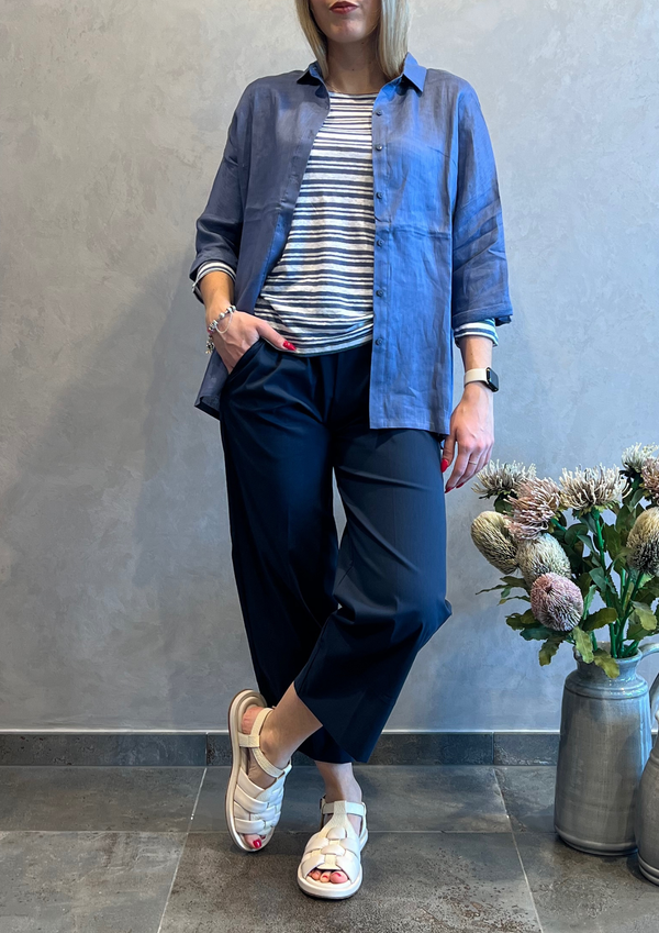 Camicia bimaterica lino e viscosa a pipistrello
