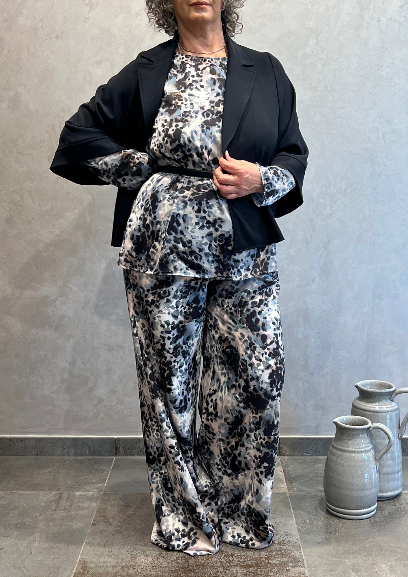 Pantalone over palazzo in fantasia animalier