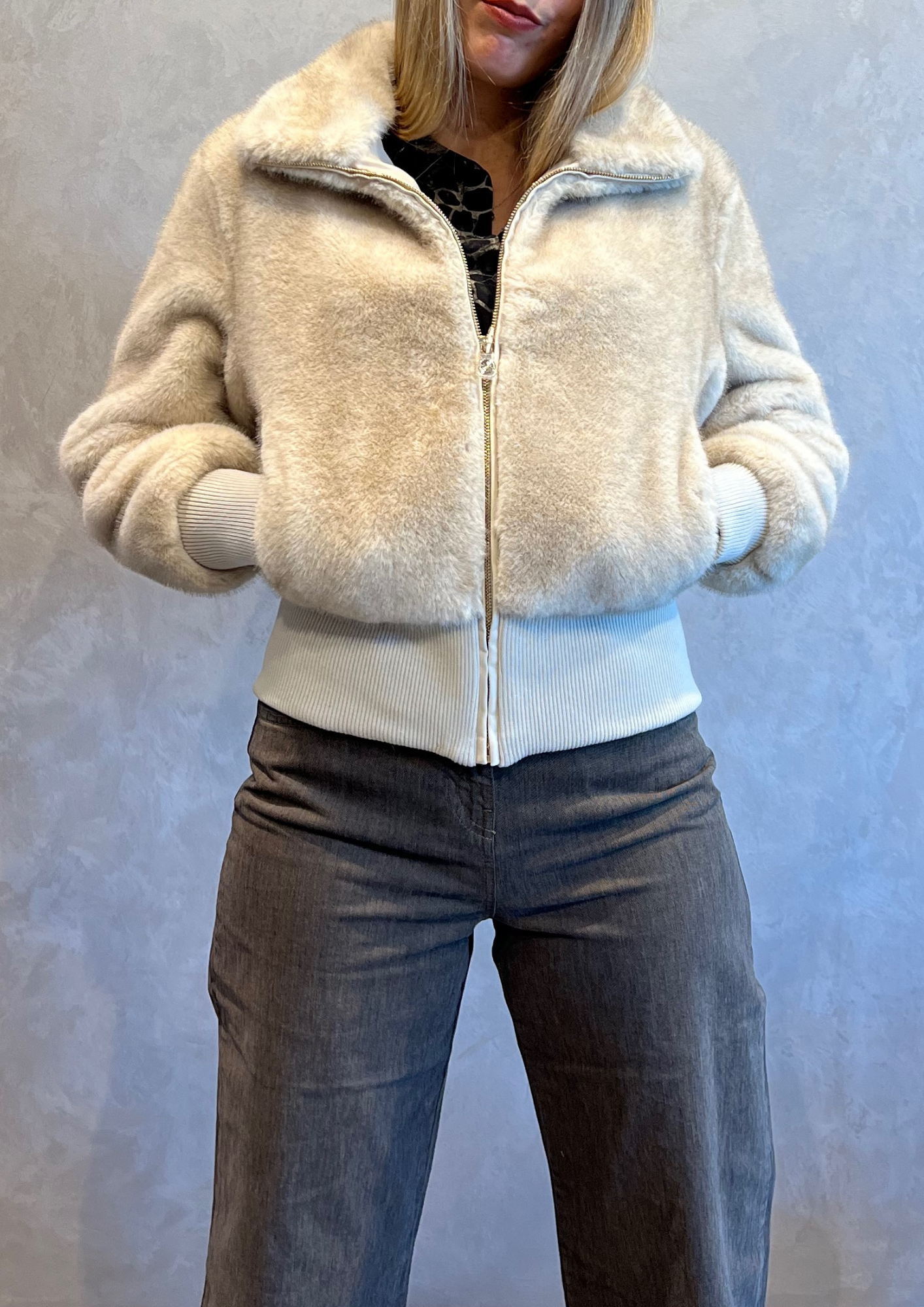Ecopelliccia bomber morbida con zip