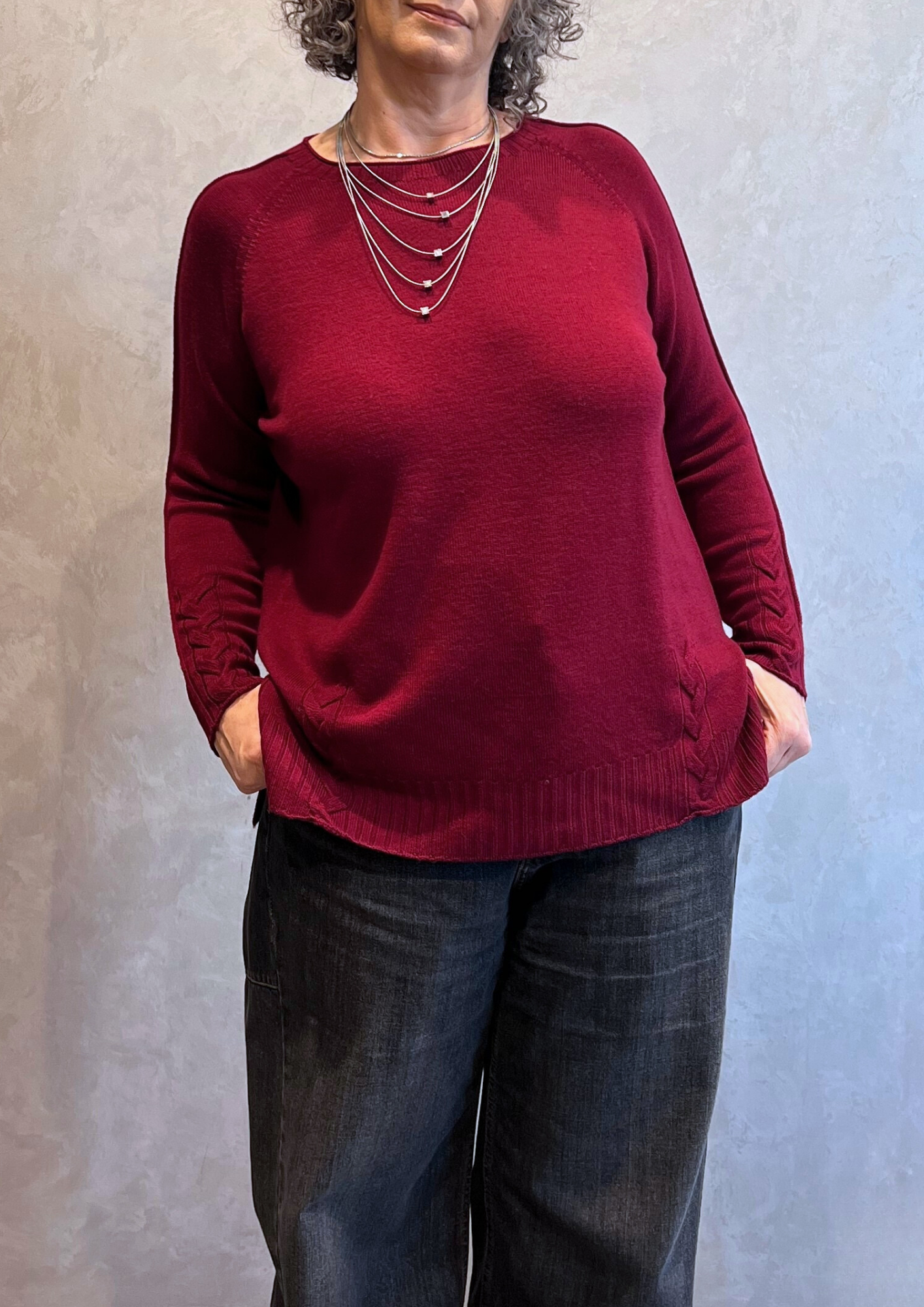 Maglia over in pura lana vergine dettaglio treccia