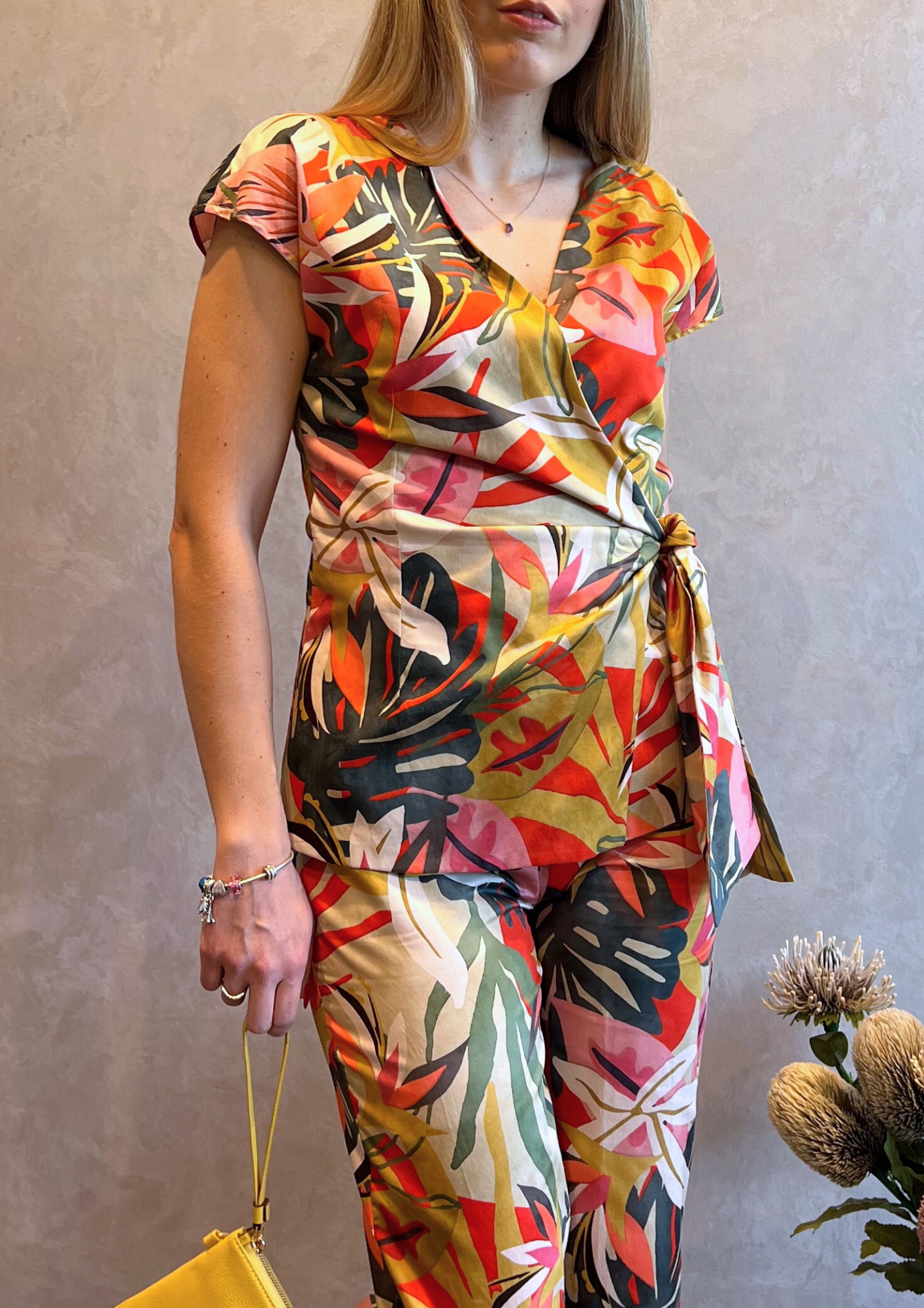 Blusa 100% cotone a portafoglio in fantasia