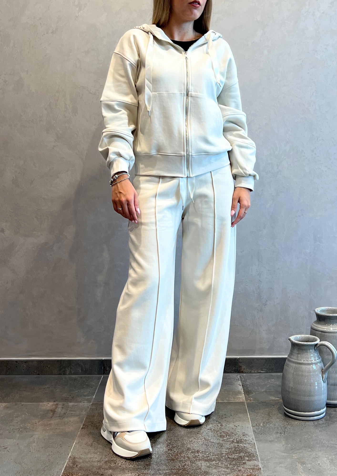 Pantalone ampio in felpa garzata coulisse raso