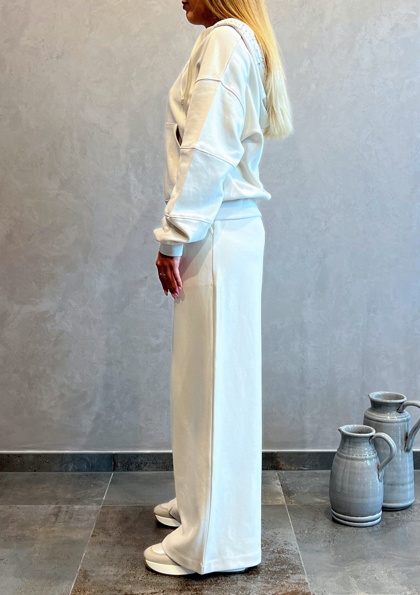 Pantalone ampio in felpa garzata coulisse raso