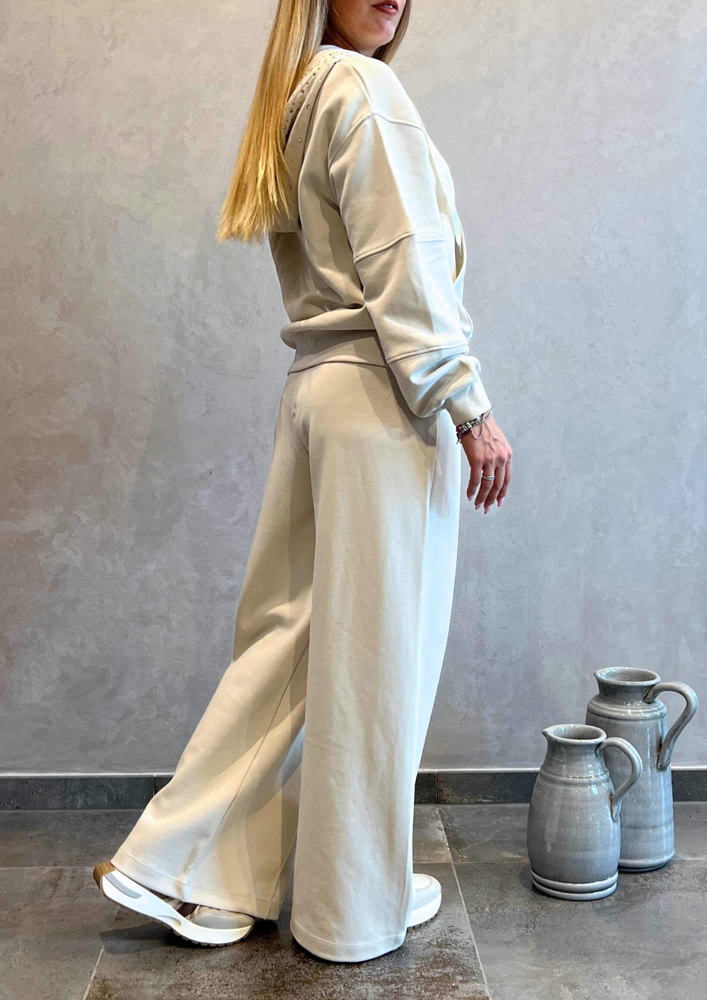 Pantalone ampio in felpa garzata coulisse raso