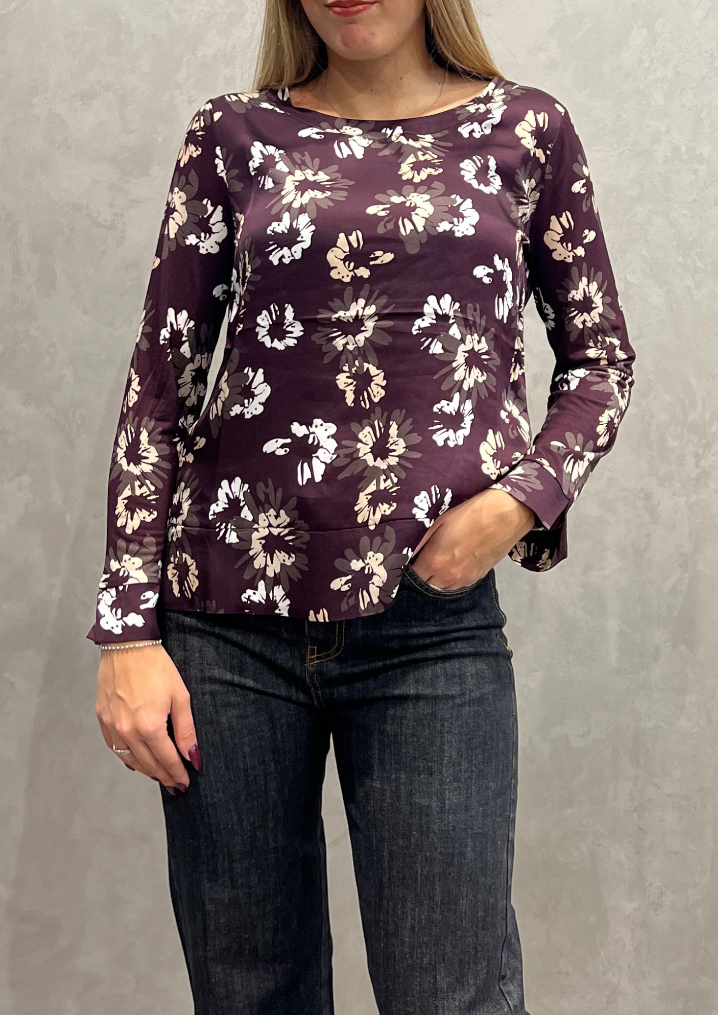 Blusa bimaterica in fantasia floreale