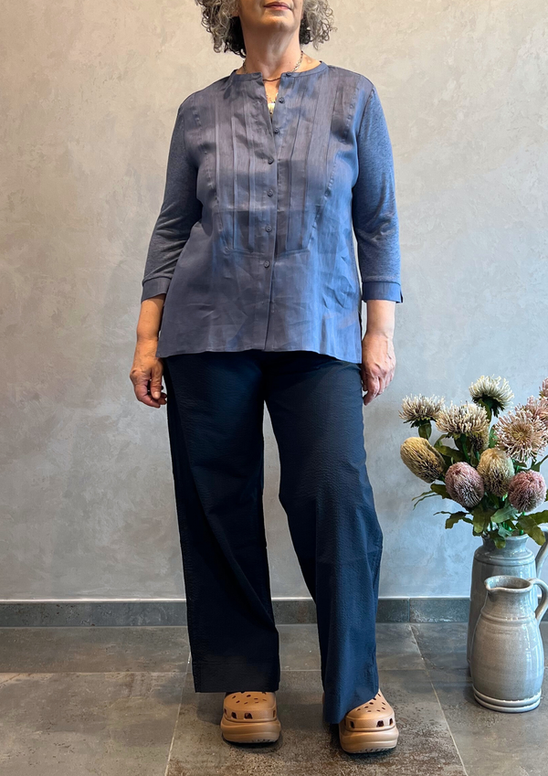 Camicia bimaterica lino e viscosa alla coreana