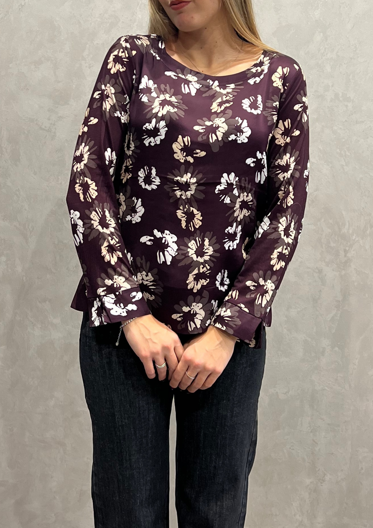 Blusa bimaterica in fantasia floreale