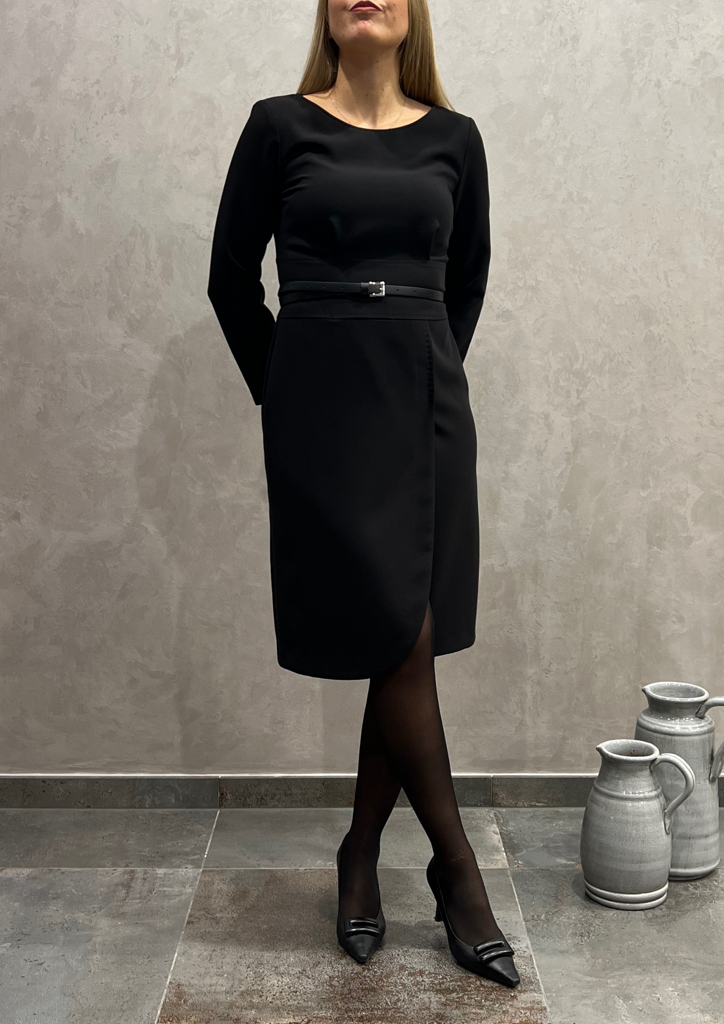 Abito tubino longuette tulipano con cinturina