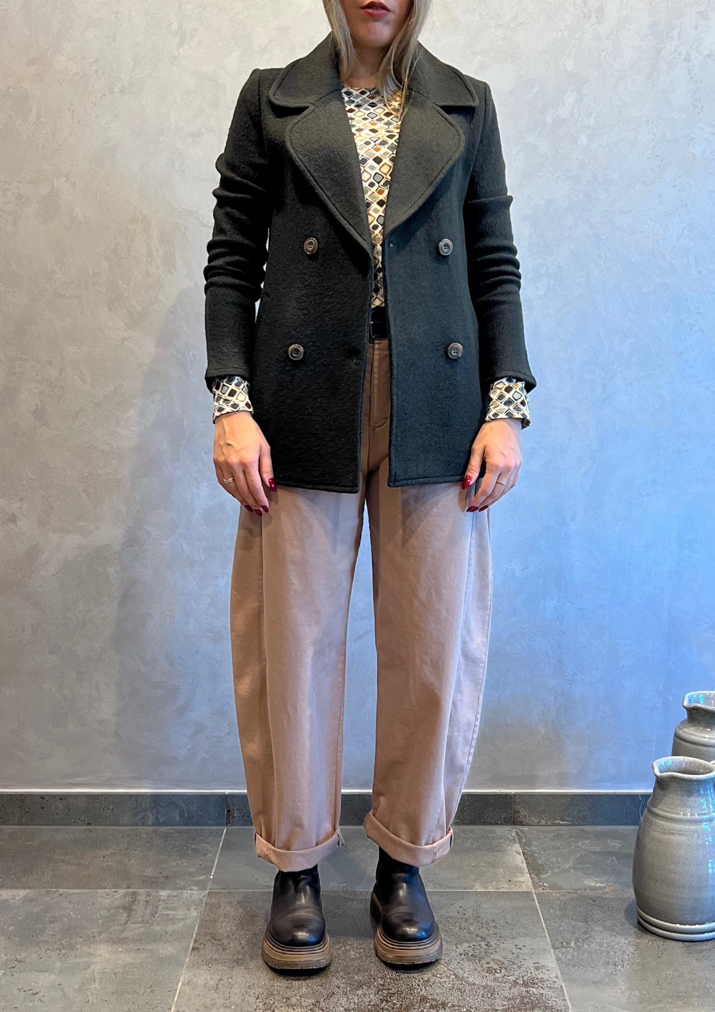 Giacca doppiopetto in lana cotta