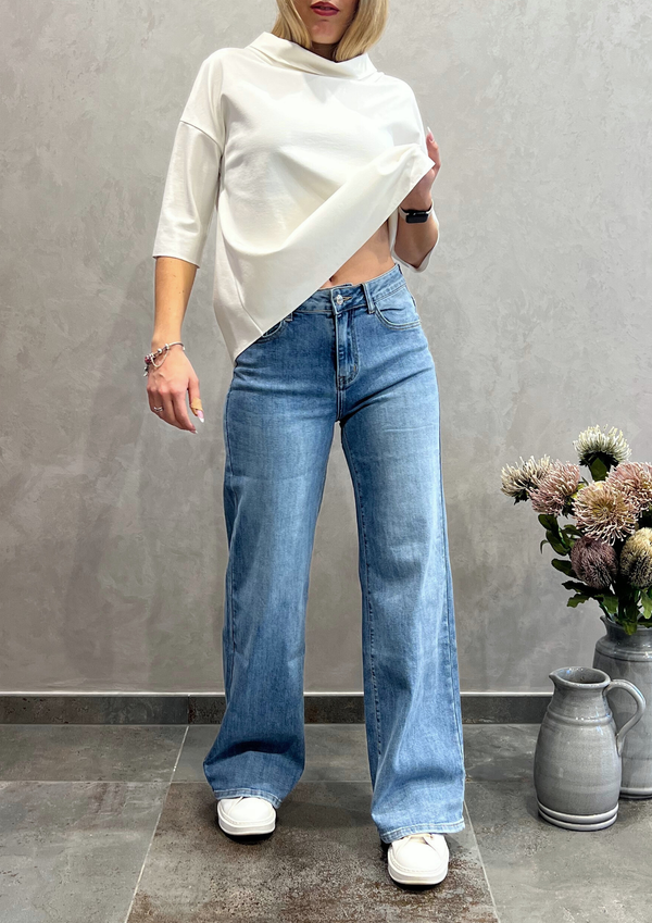 Jeans wide leg ampio effetto vintage