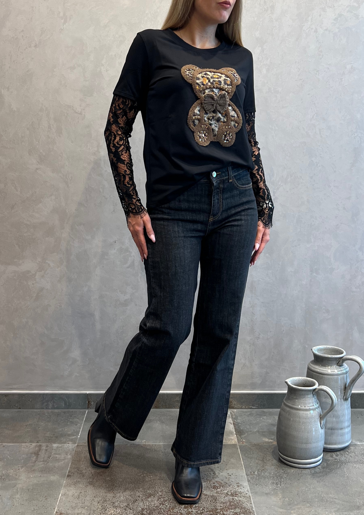 T-shirt teddy bear con maniche in pizzo