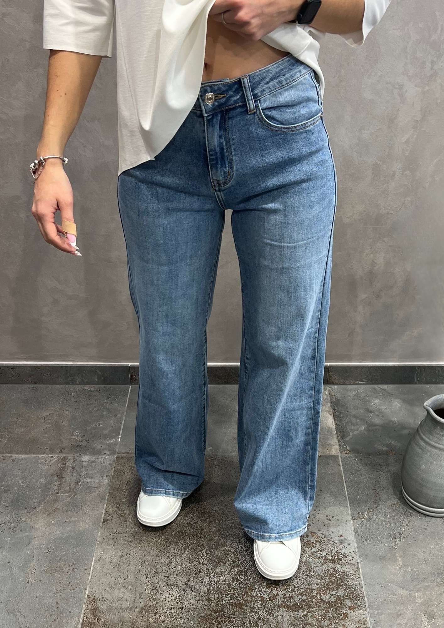 Jeans wide leg ampio effetto vintage