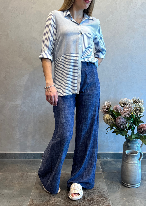 Camicia in misto viscosa e rayon righe mix