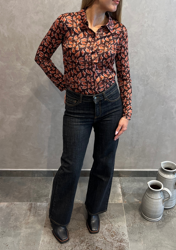 Camicia bimaterica in fantasia foglie