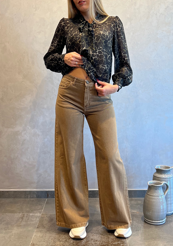 Jeans wide leg tinto peanut