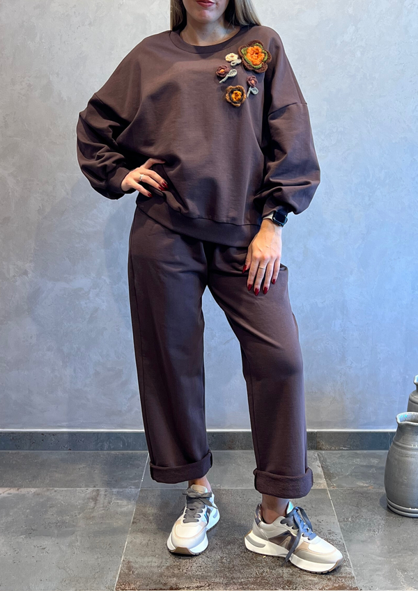 Pantalone dritto over in felpa garzata