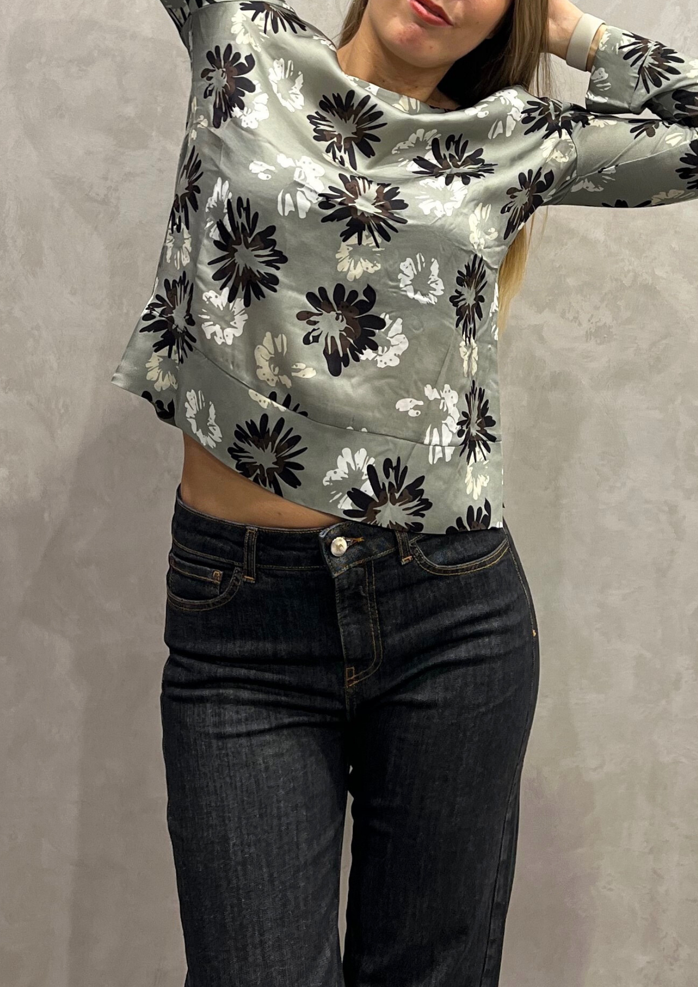 Blusa bimaterica in fantasia floreale