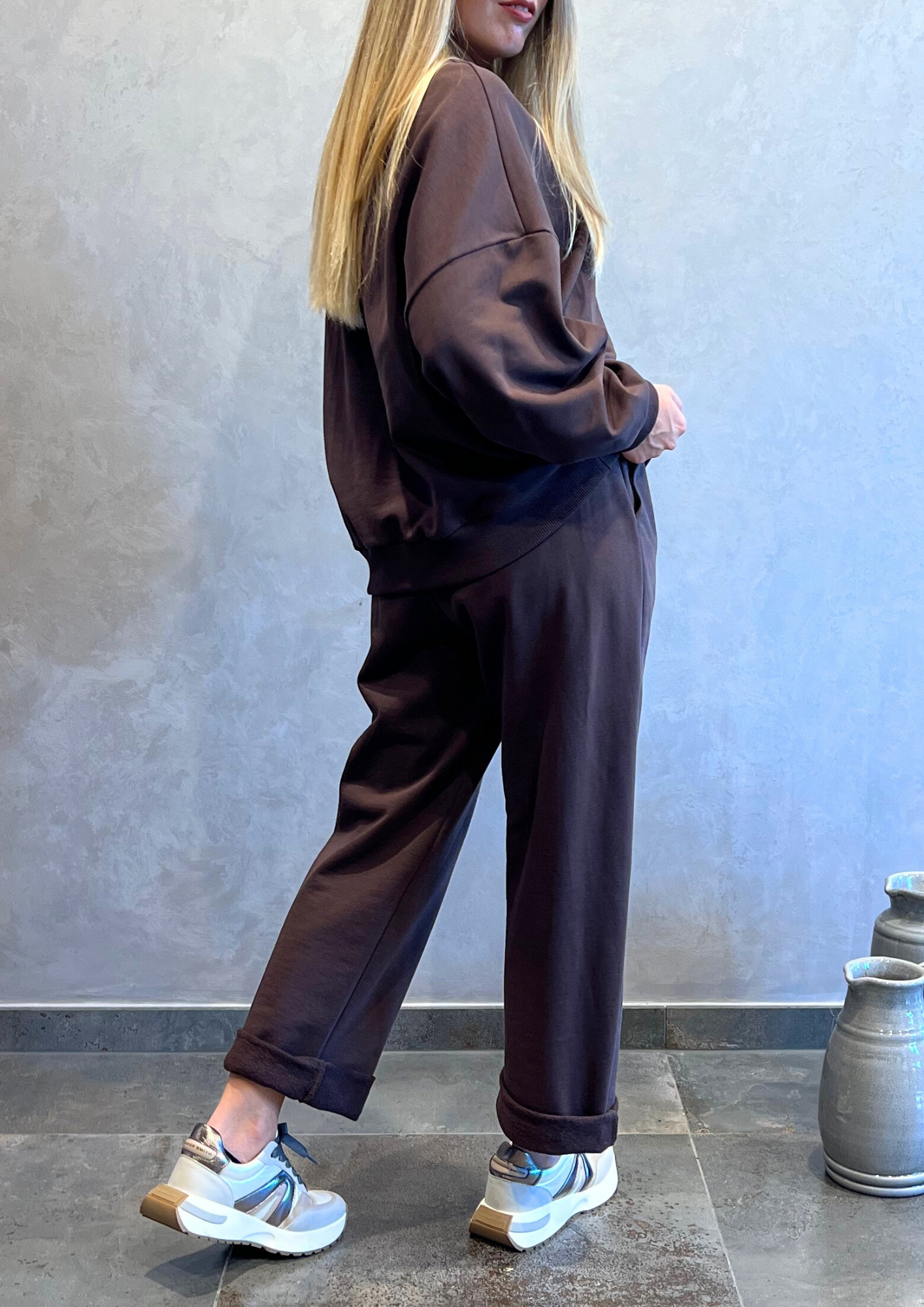 Pantalone dritto over in felpa garzata