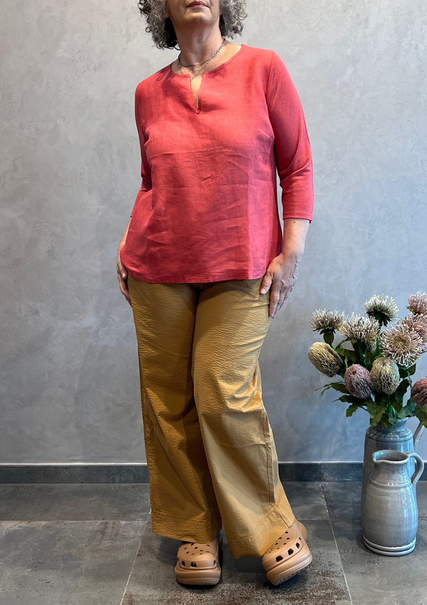 Blusa bimaterica lino e viscosa scollo a V