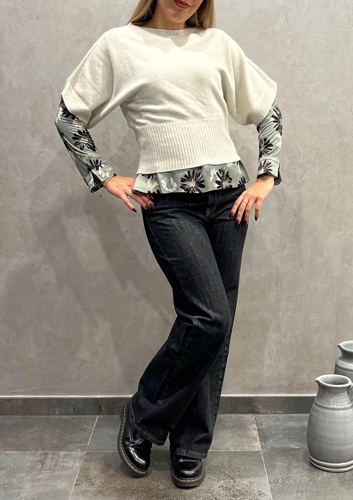 Blusa bimaterica in fantasia floreale