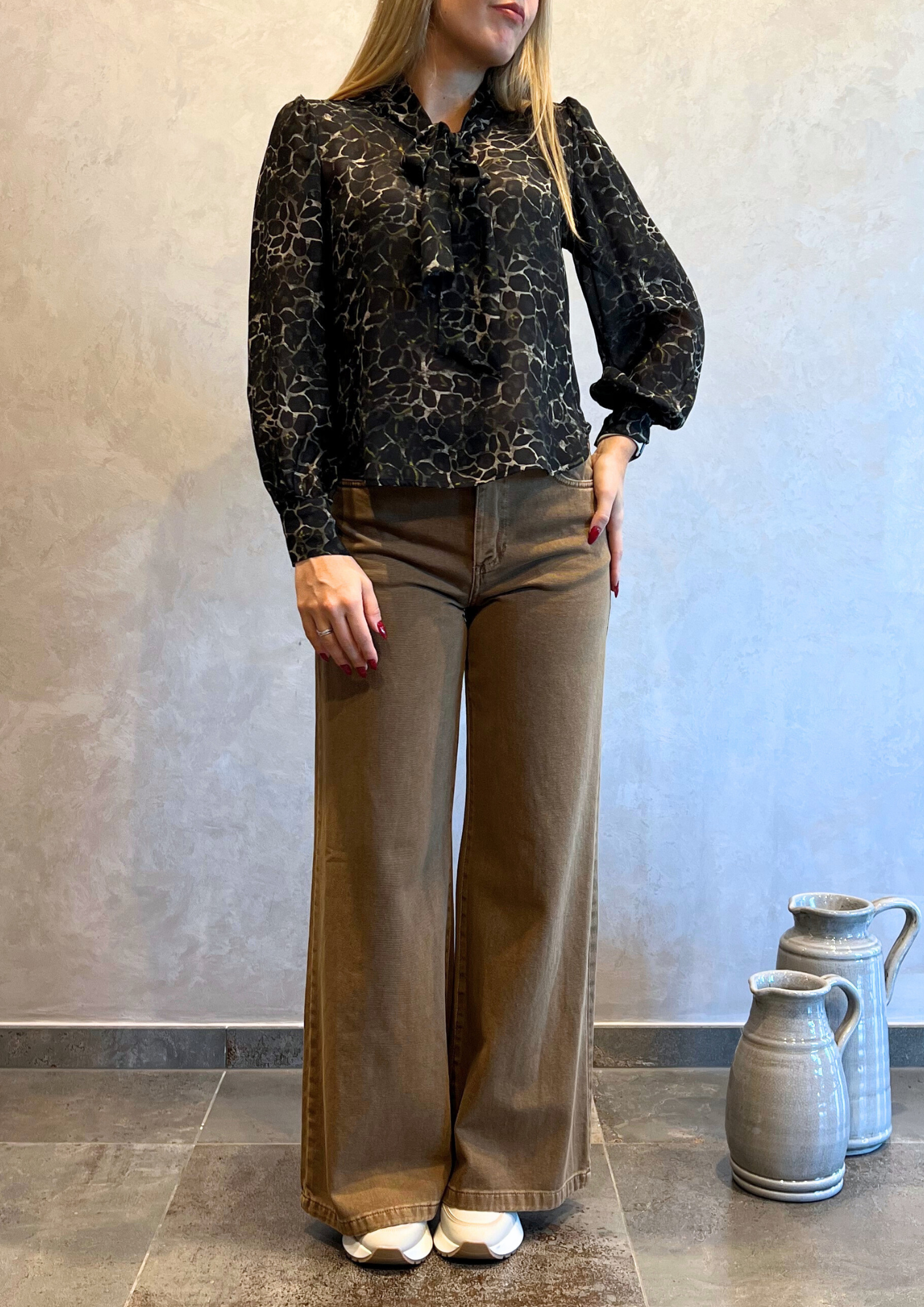 Jeans wide leg tinto peanut