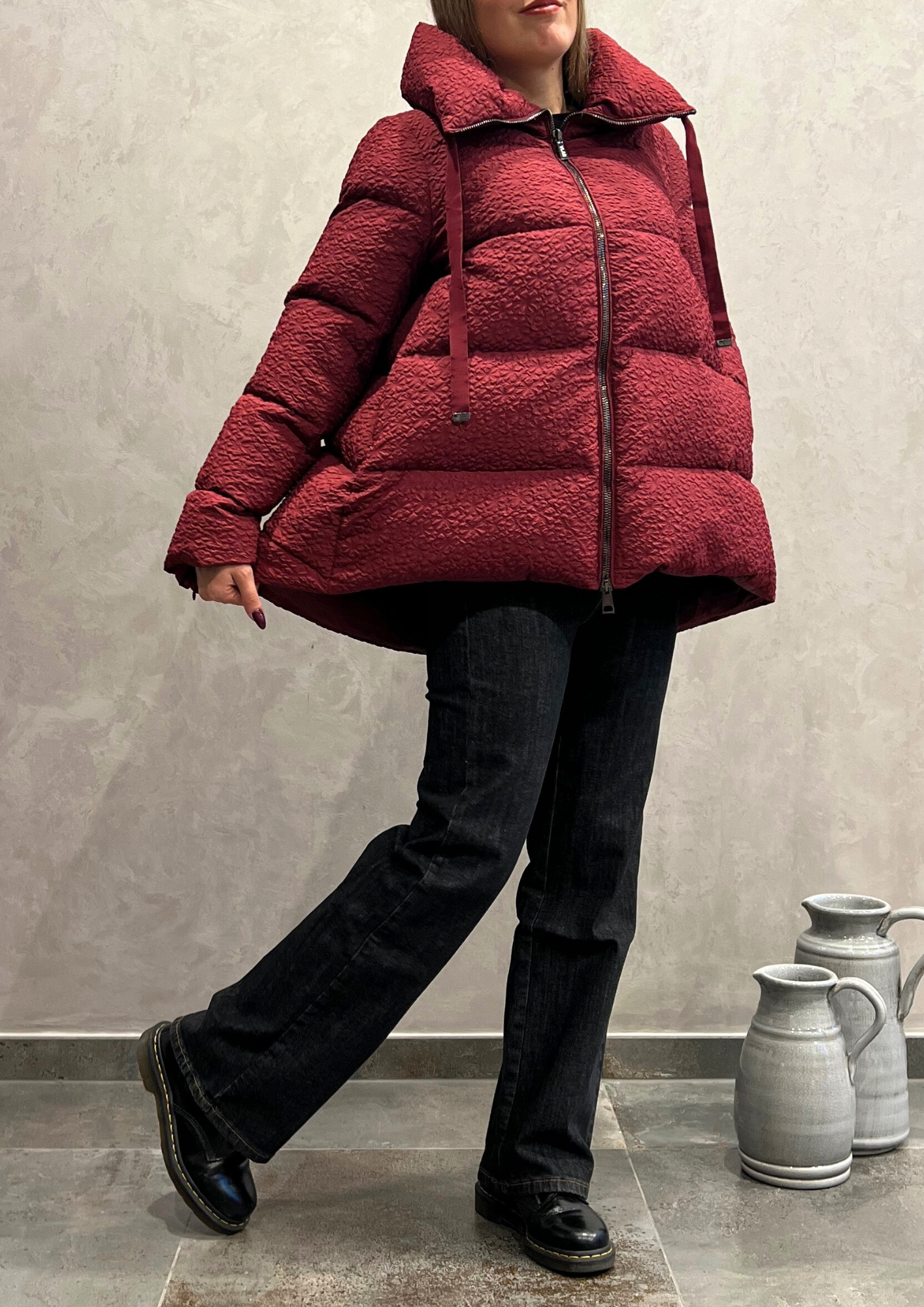 Piumino puffer corto in vera piuma